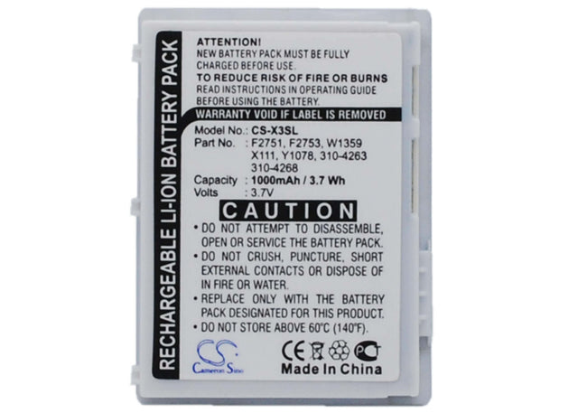3.7V, Li-ion, 1000mAh, PDA battery fits Dell, X1111, Axim X3, Axim X30, 3.7Wh PDA, Pocket PC Cameron Sino Technology Limited (Suspended)