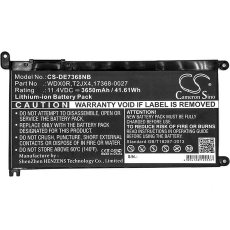 Battery For Dell Ins 13mf Pro-d1708ts, Ins 13mf Pro-d1508ts 11.4v, 3650mah - 41.61wh Notebook, Laptop Cameron Sino Technology Limited