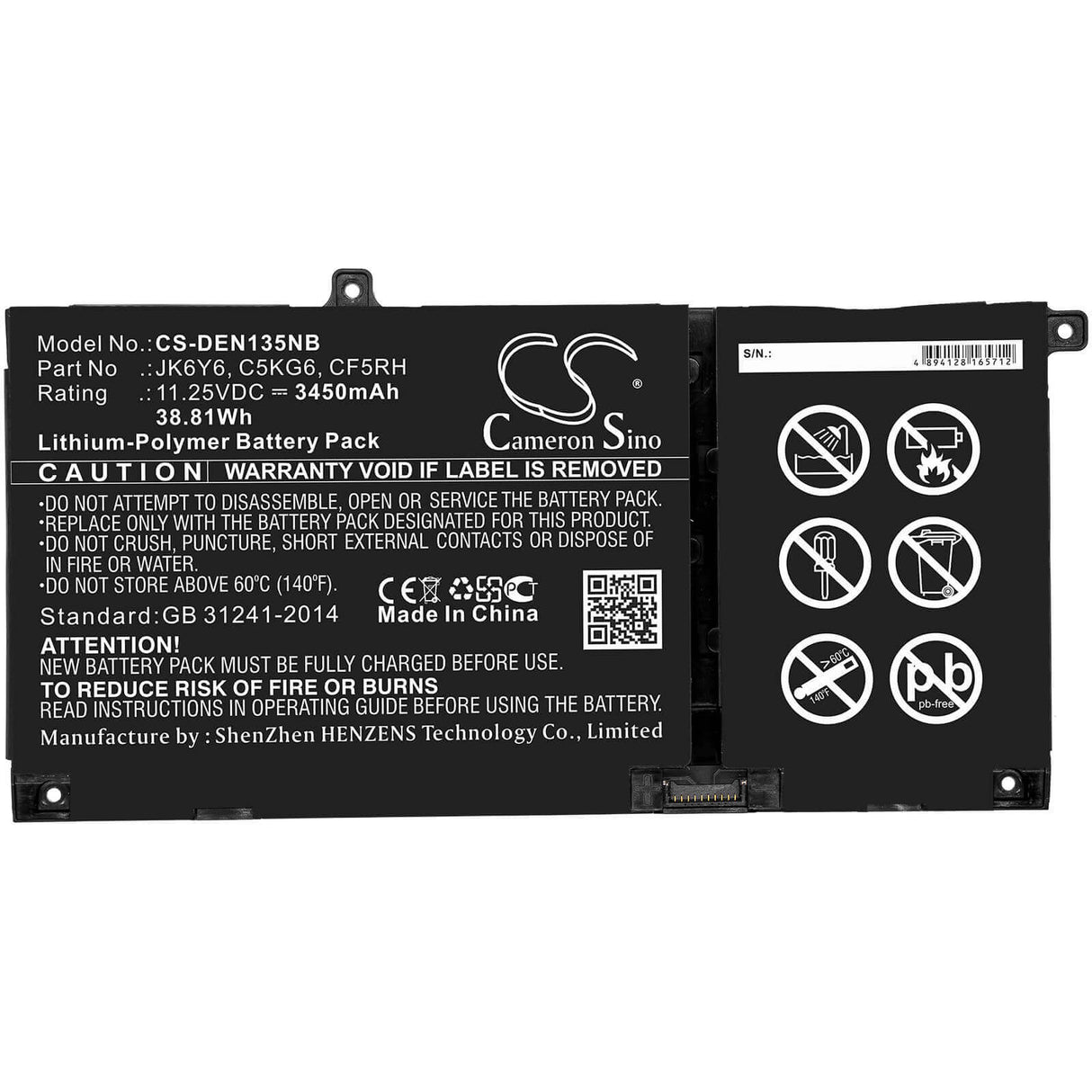 Battery For Dell, Inspiron 13 5301, Inspiron 14 5406 2-in-1, Latitude 15 3510 11.25v, 3450mah - 38.81wh Notebook, Laptop Cameron Sino Technology Limited   