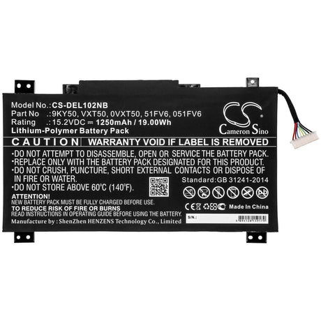 Battery For Dell, Latitude 10 Ste2 15.2v, 1250mah - 19.00wh Notebook, Laptop Cameron Sino Technology Limited   