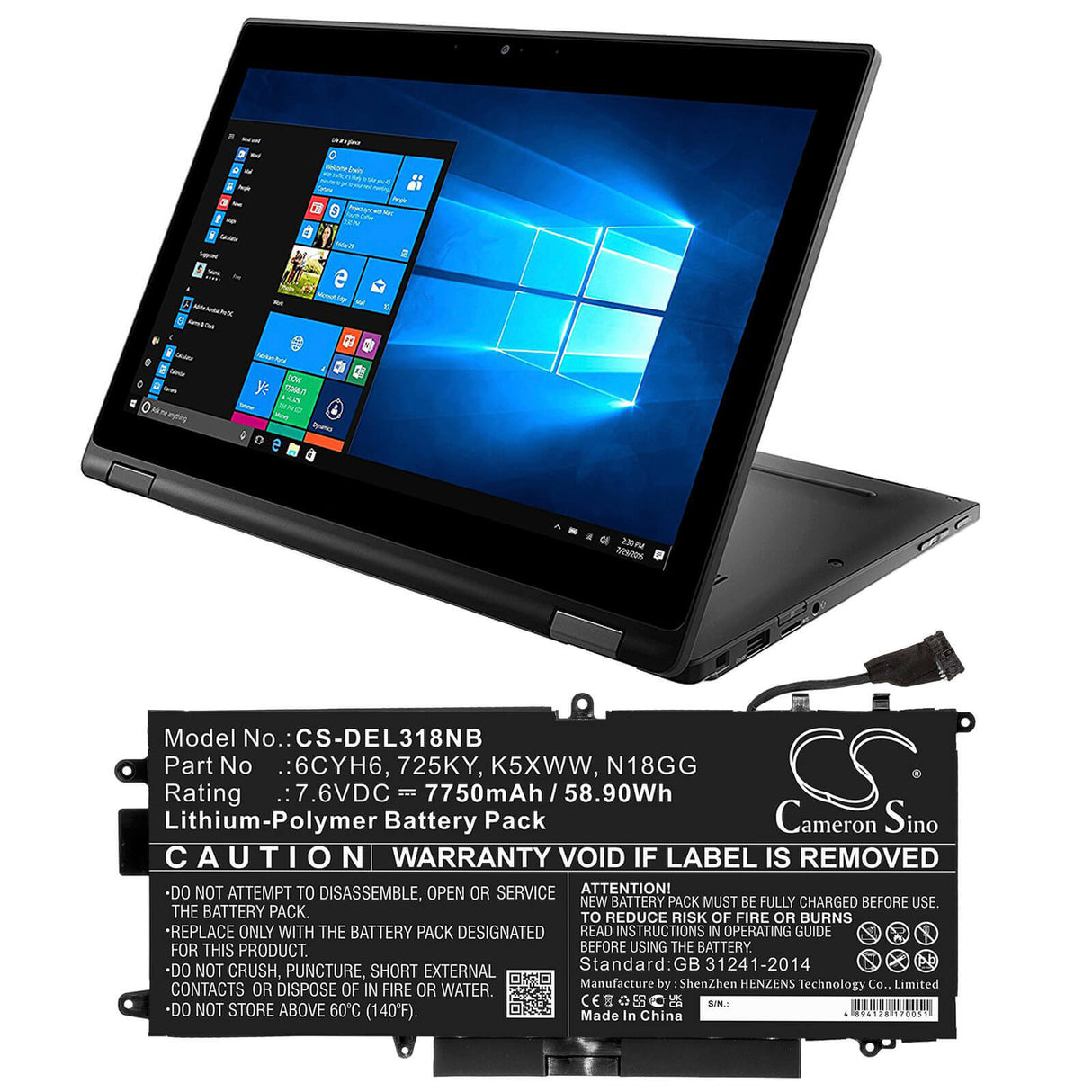 Battery For Dell, Latitude 12 5289, Latitude 5289, Latitude E5289 7.6v, 7750mah - 58.90wh Notebook, Laptop Cameron Sino Technology Limited   