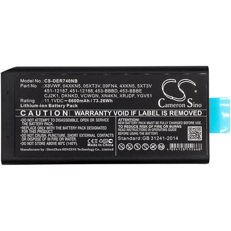 Battery For Dell, Latitude 12 7204, Latitude 14 7404, Latitude 14 Rugged 5404 11.1v, 6600mah - 73.26wh Notebook, Laptop Cameron Sino Technology Limited   