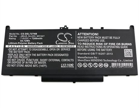 Notebook Battery For Dell, Latitude 12 E7270, Latitude 12 E7470 7.6v, 7200mah - 54.72wh Notebook, Laptop Cameron Sino Technology Limited