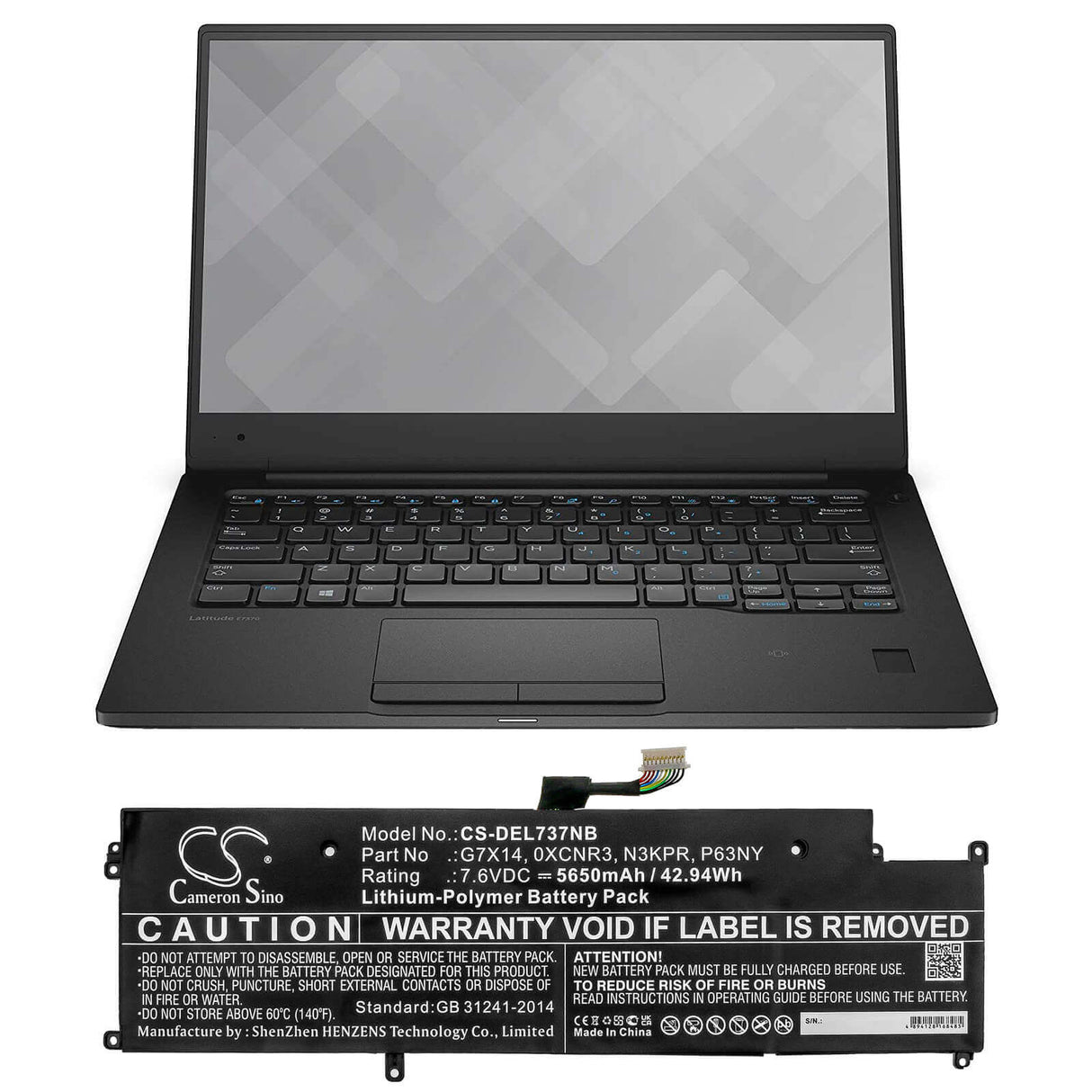 Notebook Battery For Dell, Latitude 13 7370, Latitude 7370, Latitude E7370 7.6v, 5650mah - 42.94wh Notebook, Laptop Cameron Sino Technology Limited
