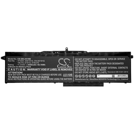 Battery For Dell, Latitude 15 5501, Latitude 15 5511, Precision 3541 11.4v, 8400mah - 95.76wh Notebook, Laptop Cameron Sino Technology Limited   