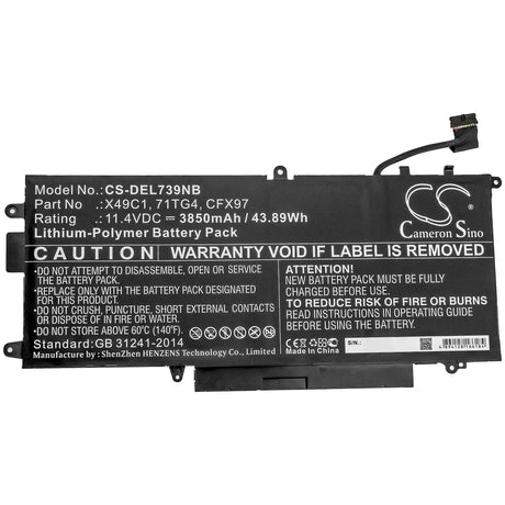 Battery For Dell, Latitude 5289 2-in-1, Latitude 7390 2-in-1 11.4v, 3850mah - 43.89wh Notebook, Laptop Cameron Sino Technology Limited   