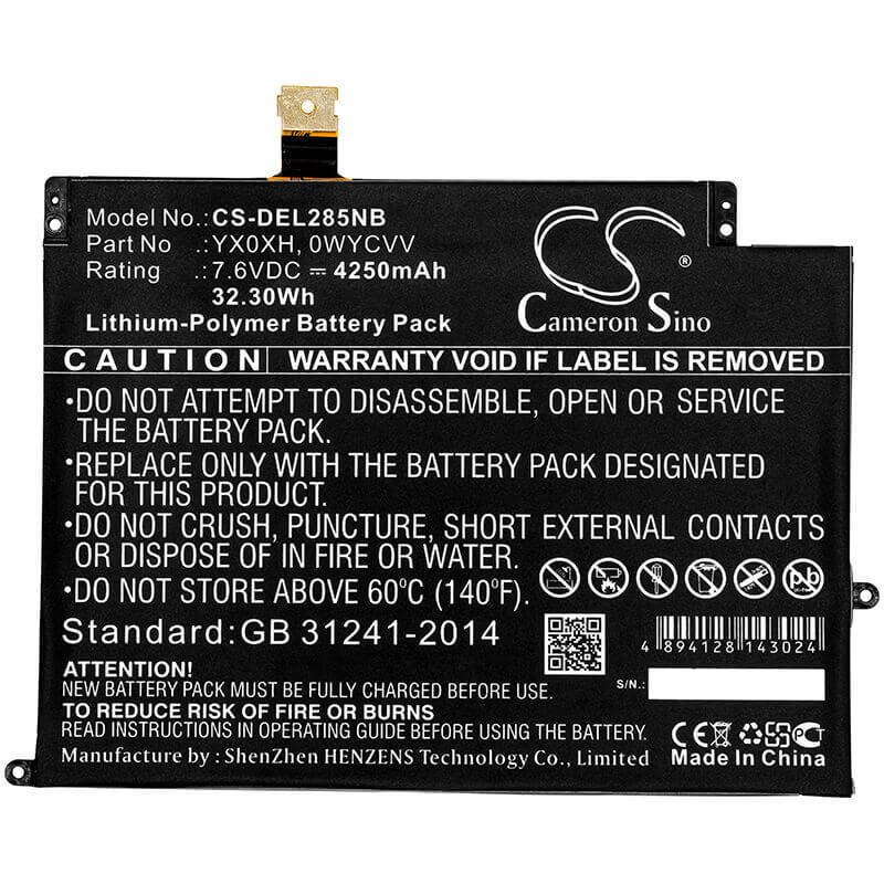 Battery For Dell, Latitude 7285, 7.6v, 4250mah - 32.30wh Notebook, Laptop Cameron Sino Technology Limited   