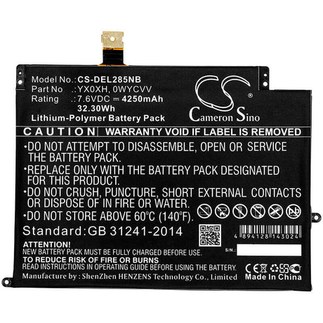 Battery For Dell, Latitude 7285, 7.6v, 4250mah - 32.30wh Notebook, Laptop Cameron Sino Technology Limited   