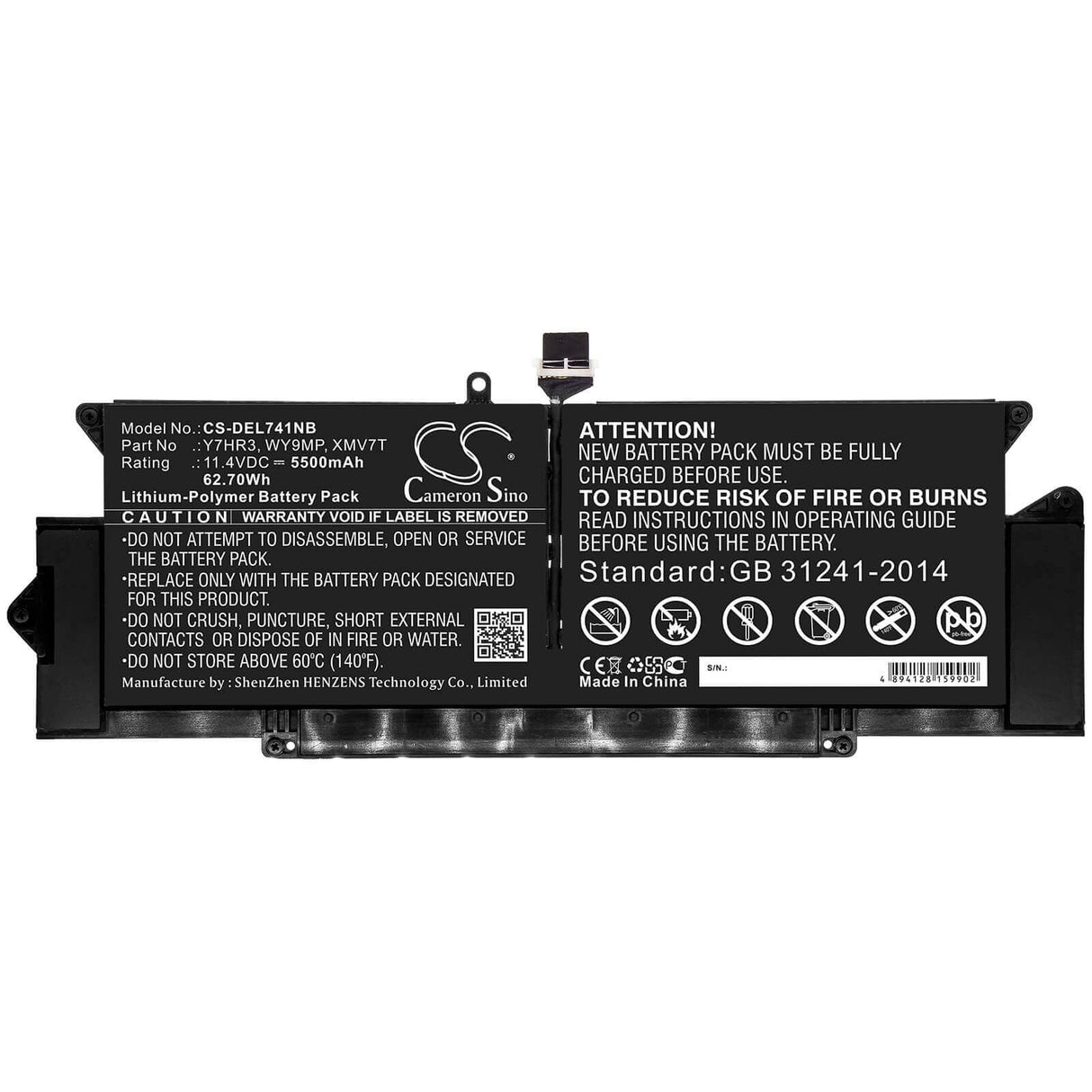 Battery For Dell, Latitude 7410 11.4v, 5500mah - 62.70wh Notebook, Laptop Cameron Sino Technology Limited   