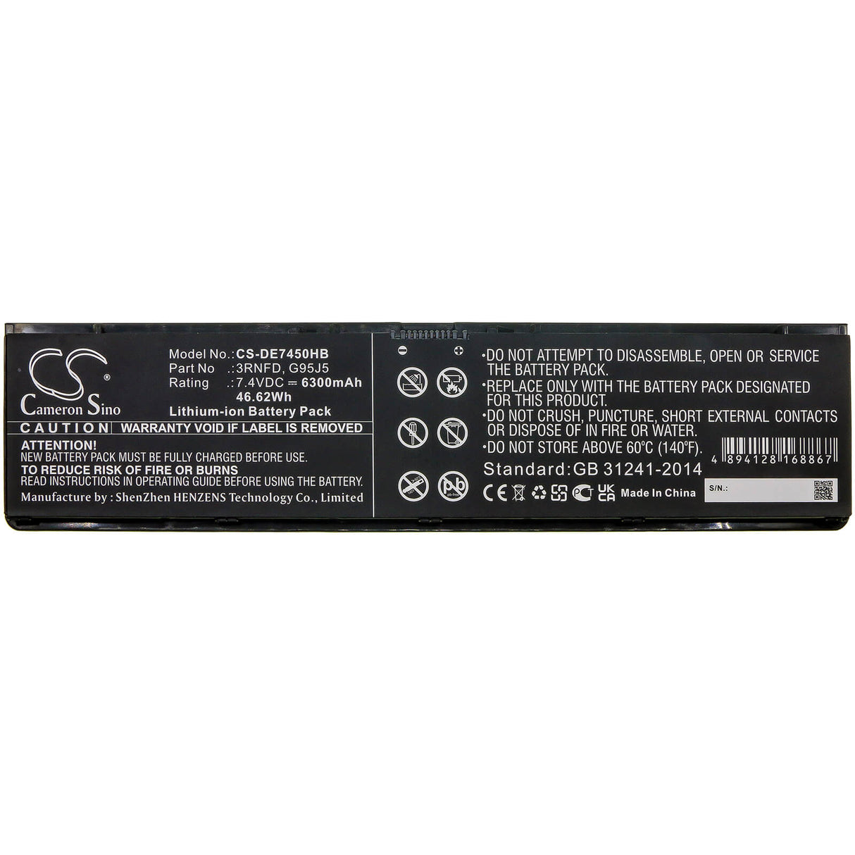 Notebook Battery For Dell, Latitude E7250, Latitude E7440, Latitude E7450 7.4v, 6300mah - 46.62wh Notebook, Laptop Cameron Sino Technology Limited