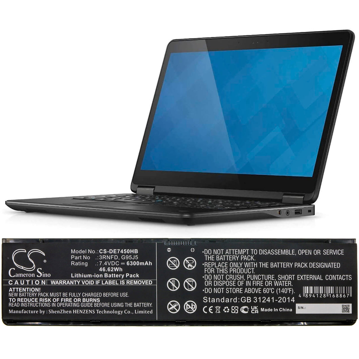 Notebook Battery For Dell, Latitude E7250, Latitude E7440, Latitude E7450 7.4v, 6300mah - 46.62wh Notebook, Laptop Cameron Sino Technology Limited