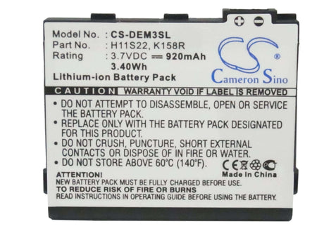 3.7V, Li-ion, 920mAh, SmartPhone battery fits Dell, D986r, Aero, Mini 3, 3.4Wh Mobile, SmartPhone Cameron Sino Technology Limited (Smartphone)
