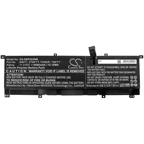 Battery For Dell, Precision 5530 2-in-1, Xps 15 2-in-1, Xps 15 9575 11.4v, 6500mah - 74.10wh Notebook, Laptop Cameron Sino Technology Limited   