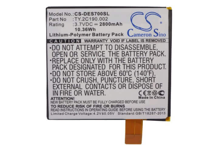 3.7V, Li-Polymer, 2800mAh, Tablet battery fits Dell, Ty.2c190.002, Looking Glass, Opus One, 10.36Wh Tablet Cameron Sino Technology Limited