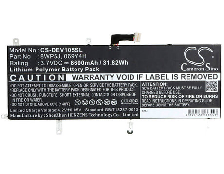 3.7V, Li-Polymer, 8600mAh, Tablet battery fits Dell, 069y4h, Venue 10 5000, Venue 10 5050, 31.82Wh Tablet Cameron Sino Technology Limited