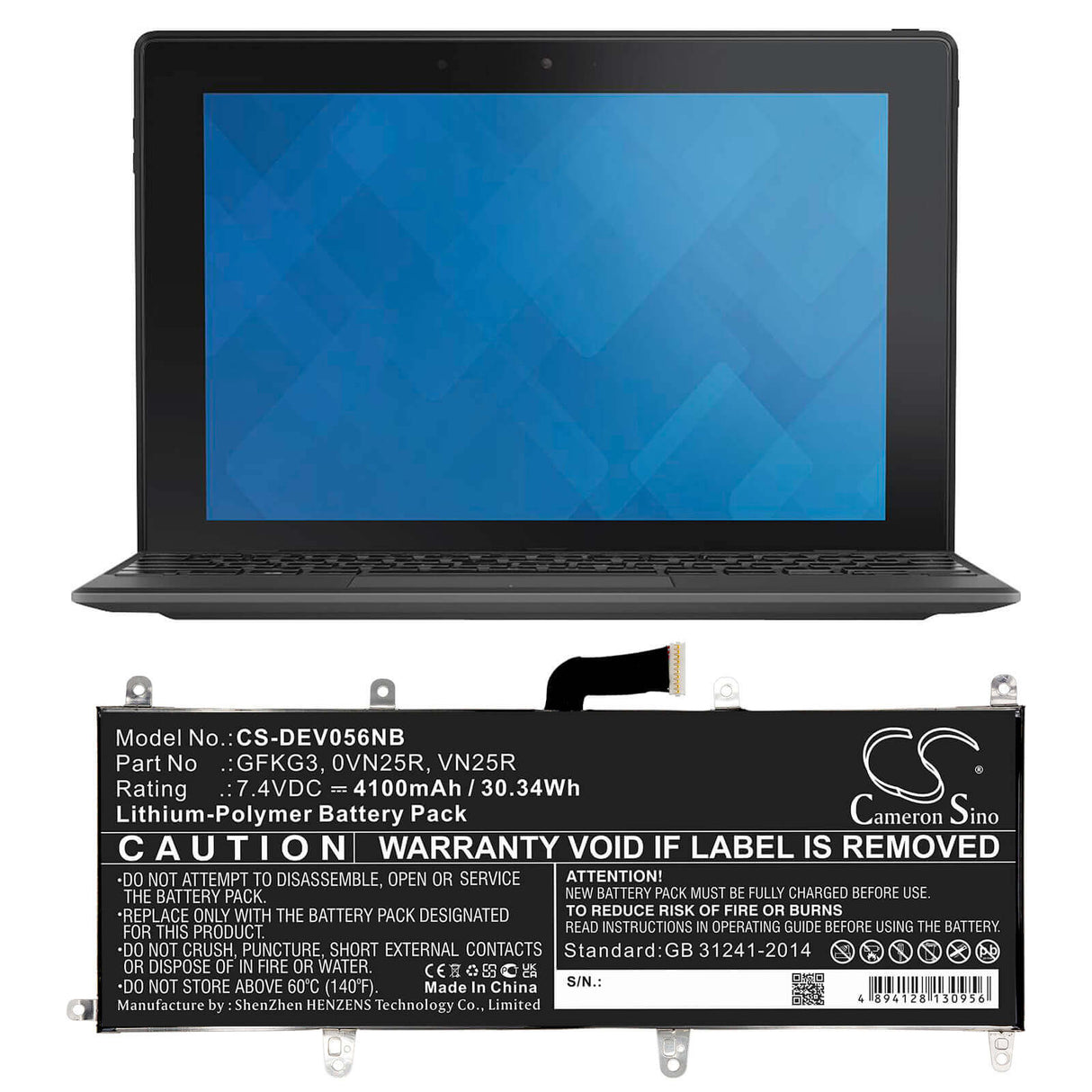 Battery For Dell, Venue 10 Pro, Venue 10 Pro 5056 7.4v, 4100mah - 30.34wh Notebook, Laptop Cameron Sino Technology Limited (Suspended)