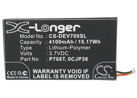3.7V, Li-Polymer, 4100mAH, Tablet battery fits Dell, 0cjp38, Venue 7, Venue 7 3740, 15.17Wh Tablet Cameron Sino Technology Limited
