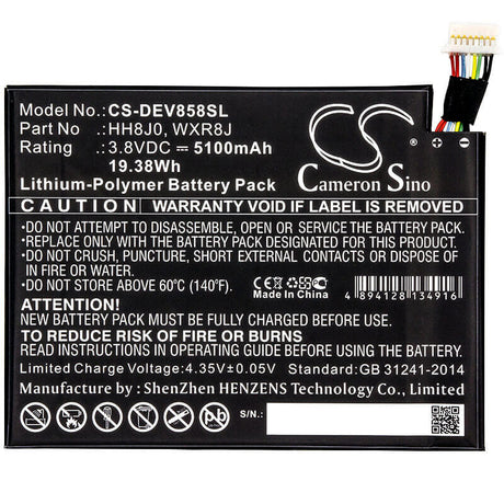 3.8V, Li-Polymer, 5100mAh, Tablet battery fits Dell, 0hh8j0, Venue 8 Pro 5855, 19.38Wh Tablet Cameron Sino Technology Limited
