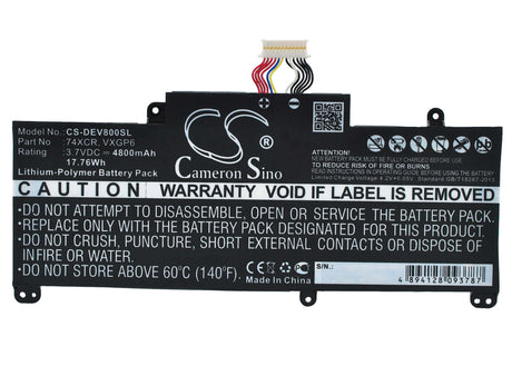 3.7V, Li-Polymer, 4800mAh, Tablet battery fits Dell, 74xcr, T01d, T10d-5830, 17.76Wh Tablet Cameron Sino Technology Limited