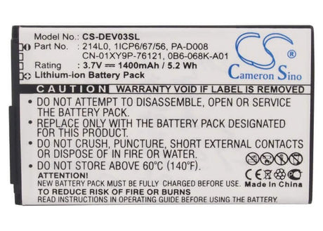 3.7V, Li-ion, 1400mAh, SmartPhone battery fits T-mobile, Dell, 0b6-068k-a01, Lightning, V02s, 5.18Wh Mobile, SmartPhone Cameron Sino Technology Limited (Smartphone)