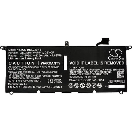 Notebook Battery For Dell, Xps 13 2018, Xps 13 9370, Xps 13 9370 Fhd I5 7.6v, 6300mah - 47.88wh Notebook, Laptop Cameron Sino Technology Limited