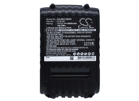 18.0V, Li-ion, 6000mAh, Power Tools battery fits Dewalt, Dcb102, 120v Max, 12v Max Li-ion, 108Wh Power Tools Cameron Sino Technology Limited (Dangerous Goods)