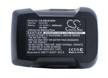 18.0V, Li-ion, 3000mAh, Power Tools battery fits Dewalt, Dc9180, Dcd925, Dcd925b2, 54Wh Power Tools Cameron Sino Technology Limited (Power Tools)