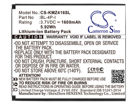3.7V, Li-ion, 1600mAh, SmartPhone battery fits Dexp, Kruger&matz, Bp-4c-i, Ixion X Lte 4.5, 5.92Wh Mobile, SmartPhone Cameron Sino Technology Limited (Smartphone)