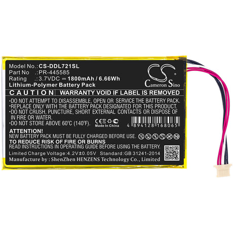 3.7V, Li-Polymer, 1800mAh, Tablet battery fits Digiland, Pr-445585, Dl7006, Kb 7", 6.66Wh Tablet Cameron Sino Technology Limited