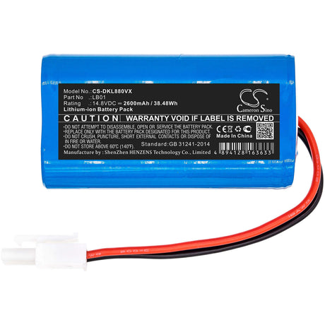 14.8V, Li-ion, 2600mAh, Vacuum battery fits Donkey, Dl880, 38.48Wh Vacuum Cameron Sino Technology Limited