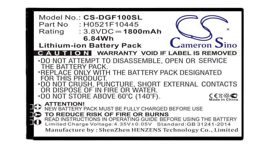 3.8V, Li-ion, 1800mAh, SmartPhone battery fits Doogee, H0521f10445, F1, 6.84Wh Mobile, SmartPhone Cameron Sino Technology Limited (Smartphone)
