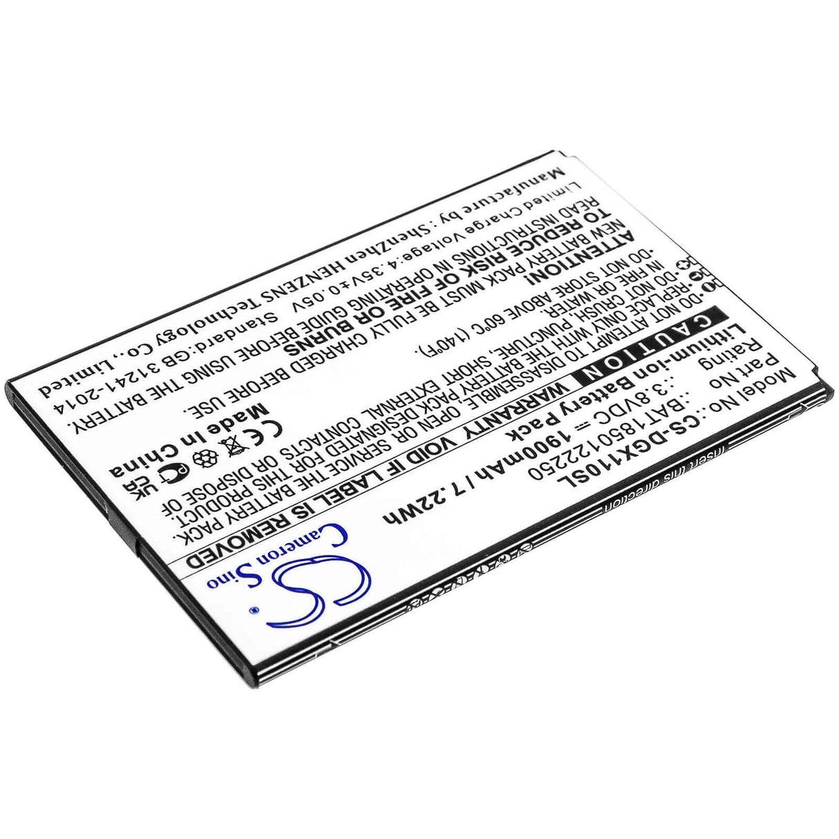 3.8V, Li-ion, 1900mAh, SmartPhone battery fits Doogee, Bat1850122250, X11, 7.22Wh Mobile, SmartPhone Cameron Sino Technology Limited (Smartphone)