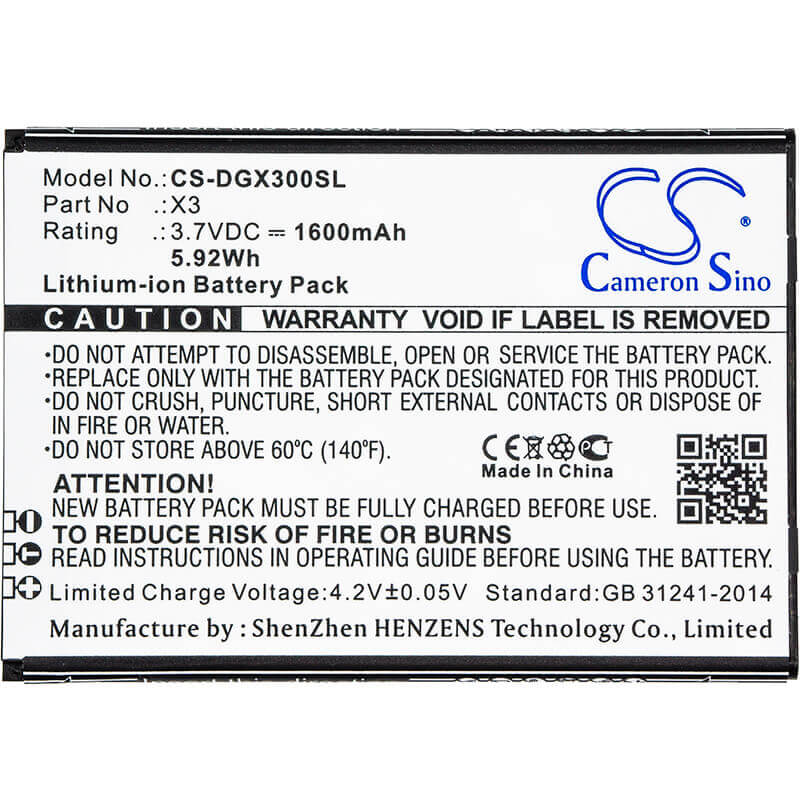 3.7V, Li-ion, 1600mAh, SmartPhone battery fits Doogee, X3, X3, 5.92Wh Mobile, SmartPhone Cameron Sino Technology Limited (Smartphone)