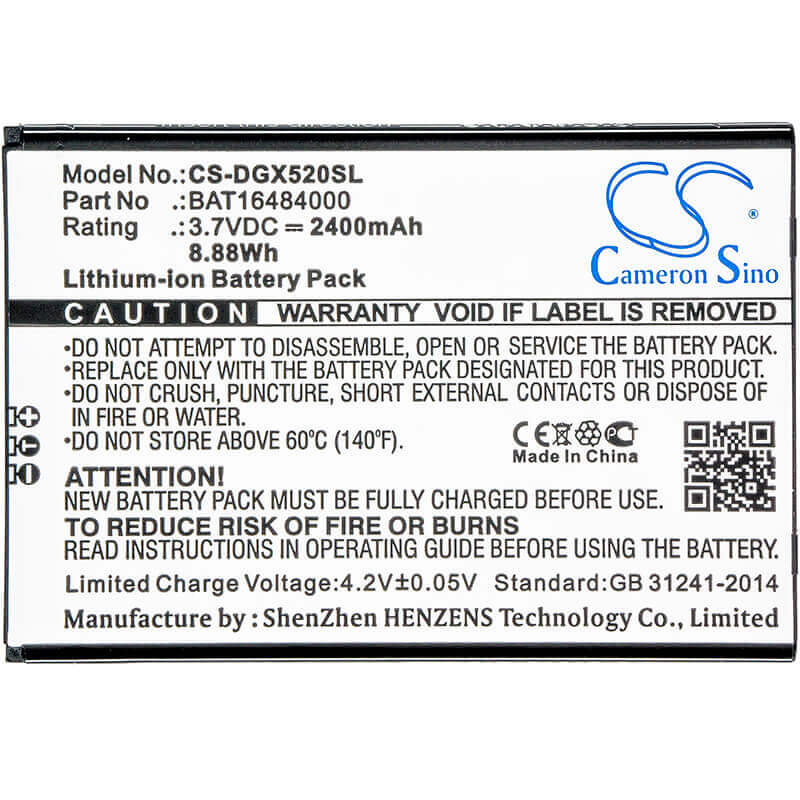 3.7V, Li-ion, 2400mAh, SmartPhone battery fits Doogee, Bat16484000, X5 Max Pro, 8.88Wh Mobile, SmartPhone Cameron Sino Technology Limited (Smartphone)