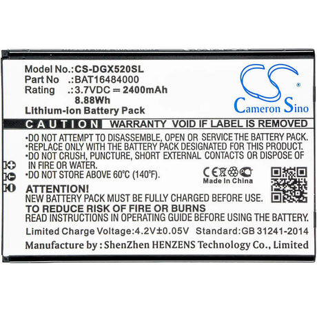 3.7V, Li-ion, 2400mAh, SmartPhone battery fits Doogee, Bat16484000, X5 Max Pro, 8.88Wh Mobile, SmartPhone Cameron Sino Technology Limited (Smartphone)