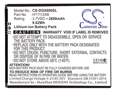3.7V, Li-ion, 2600mAh, SmartPhone battery fits Doogee, Ht1112x6, X6, X6 Pro, 9.62Wh Mobile, SmartPhone Cameron Sino Technology Limited (Suspended)