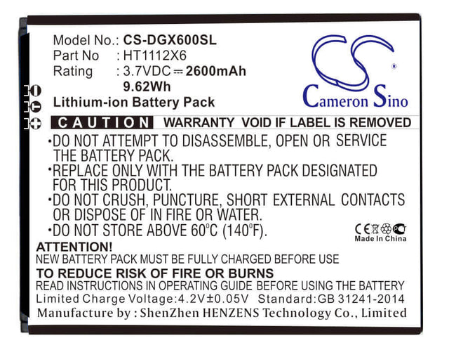 3.7V, Li-ion, 2600mAh, SmartPhone battery fits Doogee, Ht1112x6, X6, X6 Pro, 9.62Wh Mobile, SmartPhone Cameron Sino Technology Limited (Suspended)