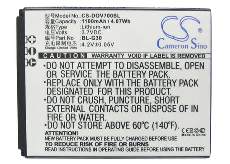 3.7V, Li-ion, 1100mAh, SmartPhone battery fits Doov, Bl-g30, D7, Ieva D7, 4.07Wh Mobile, SmartPhone Cameron Sino Technology Limited (Suspended)