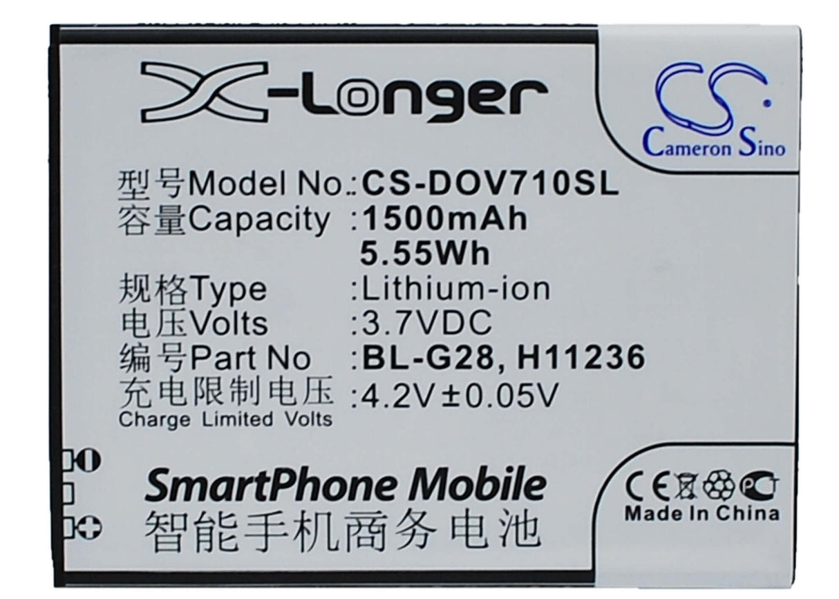 3.7V, Li-ion, 1500mAh, SmartPhone battery fits Doov, Haier, Bl-g28, D710, Ieva D710, 5.55Wh Mobile, SmartPhone Cameron Sino Technology Limited (Smartphone)