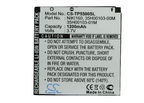 3.7V, Li-Polymer, 1200mAh, SmartPhone battery fits O2, Htc, Dopod, T-mobile, Ntt Docomo, 35h00103-00m, S600, 4.44Wh Mobile, SmartPhone Cameron Sino Technology Limited (Smartphone)