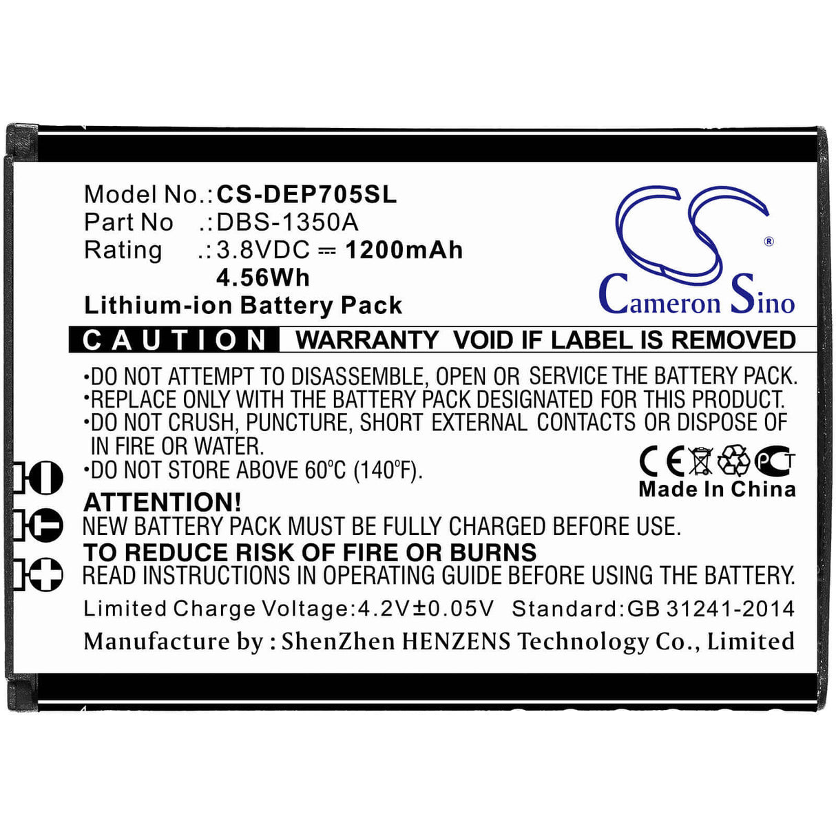 3.8V, Li-ion, 1200mAh, SmartPhone battery fits Doro, Dbs-1350a, 7050 Flip, 7050tl, 4.56Wh Mobile, SmartPhone Cameron Sino Technology Limited (Smartphone)