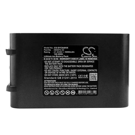 21.6V, Li-ion, 5000mAh, Vacuum battery fits Dyson, Absolute, Dc58, Dc61, 108.00Wh Vacuum Cameron Sino Technology Limited (Dangerous Goods)