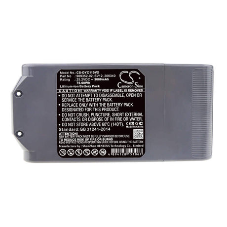 25.2V, Li-ion, 3000mAh, Vacuum battery fits Dyson, Cyclone V10, V10 Absolute, 75.60Wh Vacuum Cameron Sino Technology Limited