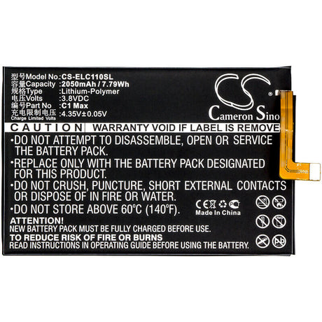 3.8V, Li-Polymer, 2050mAh, SmartPhone battery fits Elephone, C1 Max, C1 Max, 7.79Wh Mobile, SmartPhone Cameron Sino Technology Limited (Suspended)