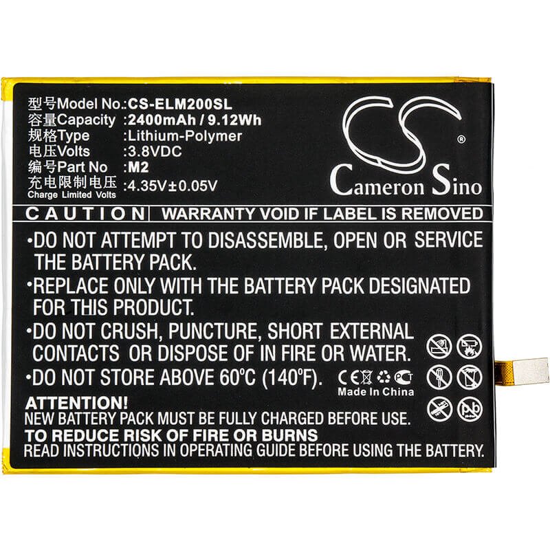 3.8V, Li-Polymer, 2400mAh, SmartPhone battery fits Elephone, M2, M2, 9.12Wh Mobile, SmartPhone Cameron Sino Technology Limited (Suspended)