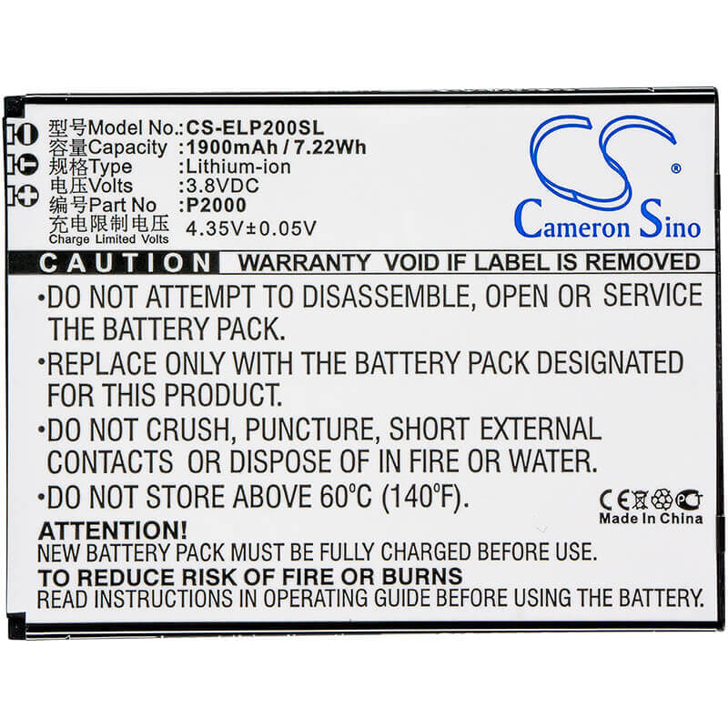 3.8V, Li-ion, 1900mAh, SmartPhone battery fits Elephone, P2000, P2000, P2000c, 7.22Wh Mobile, SmartPhone Cameron Sino Technology Limited (Smartphone)