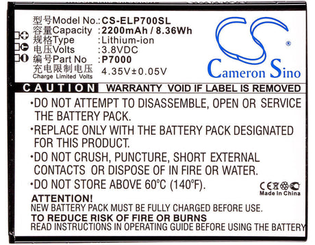 3.8V, Li-ion, 2200mAh, SmartPhone battery fits Elephone, P7000, P7000, Precious P7000, 8.36Wh Mobile, SmartPhone Cameron Sino Technology Limited (Suspended)