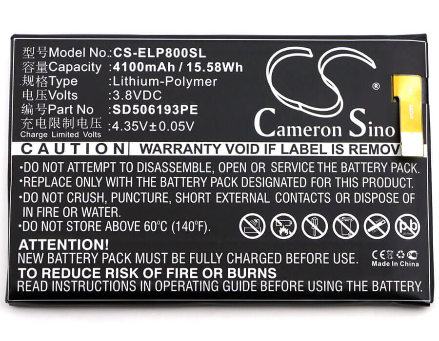 3.8V, Li-Polymer, 4100mAh, SmartPhone battery fits Elephone, Sd506193pe, P8000, 15.58Wh Mobile, SmartPhone Cameron Sino Technology Limited (Smartphone)