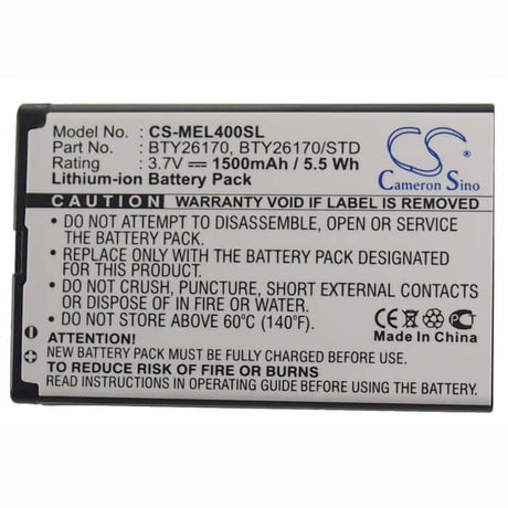 3.7V, Li-ion, 1500mAh, SmartPhone battery fits Emporia, Elson, Mobistel, Bty26170, El400, Mobistel El400, 5.55Wh Mobile, SmartPhone Cameron Sino Technology Limited (Smartphone)