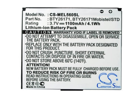 3.7V, Li-ion, 1100mAh, SmartPhone battery fits Mobistel, Emporia, Elson, Bty26171, El560, El560 Dual, 4.07Wh Mobile, SmartPhone Cameron Sino Technology Limited (Smartphone)